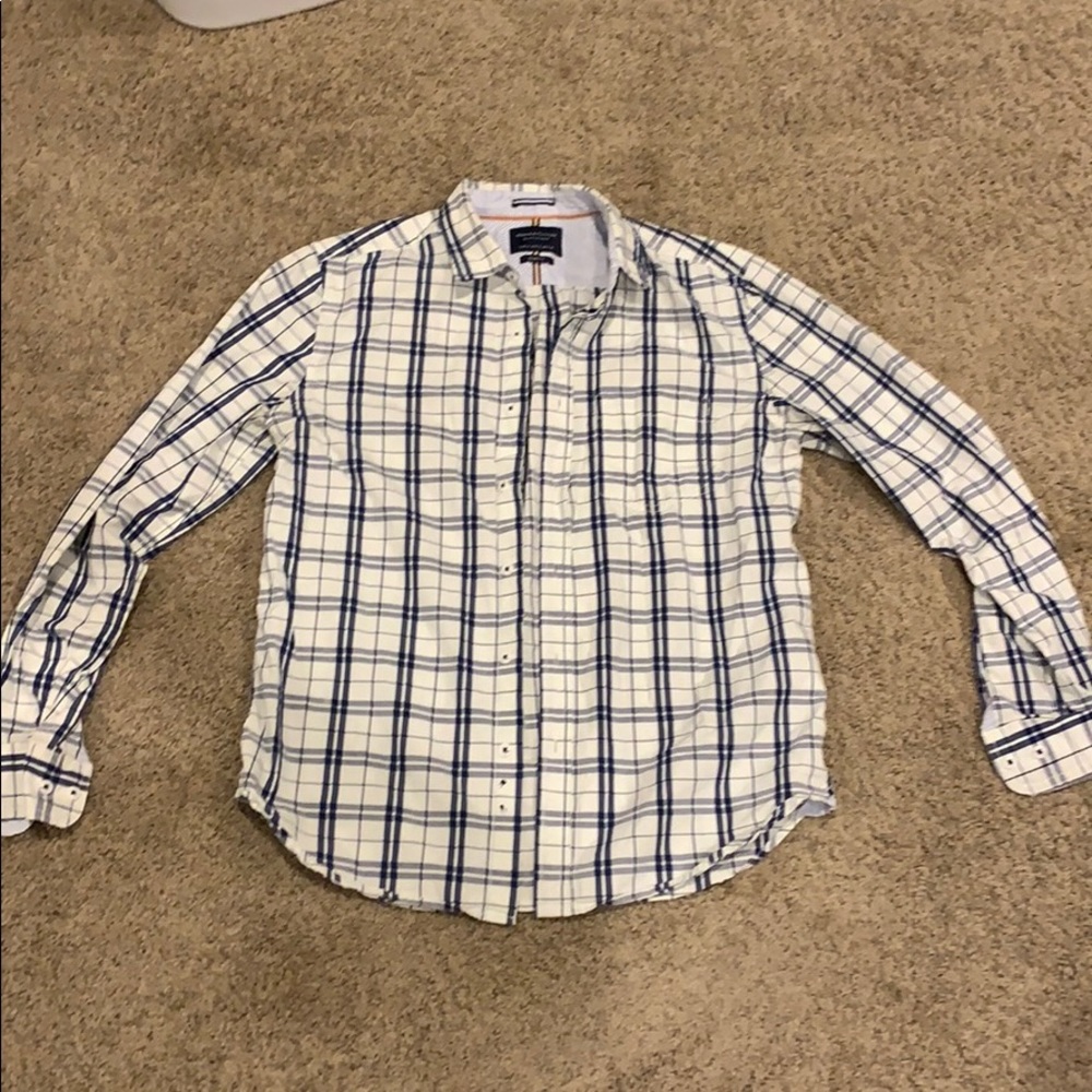 Slim fit denim and flower button down